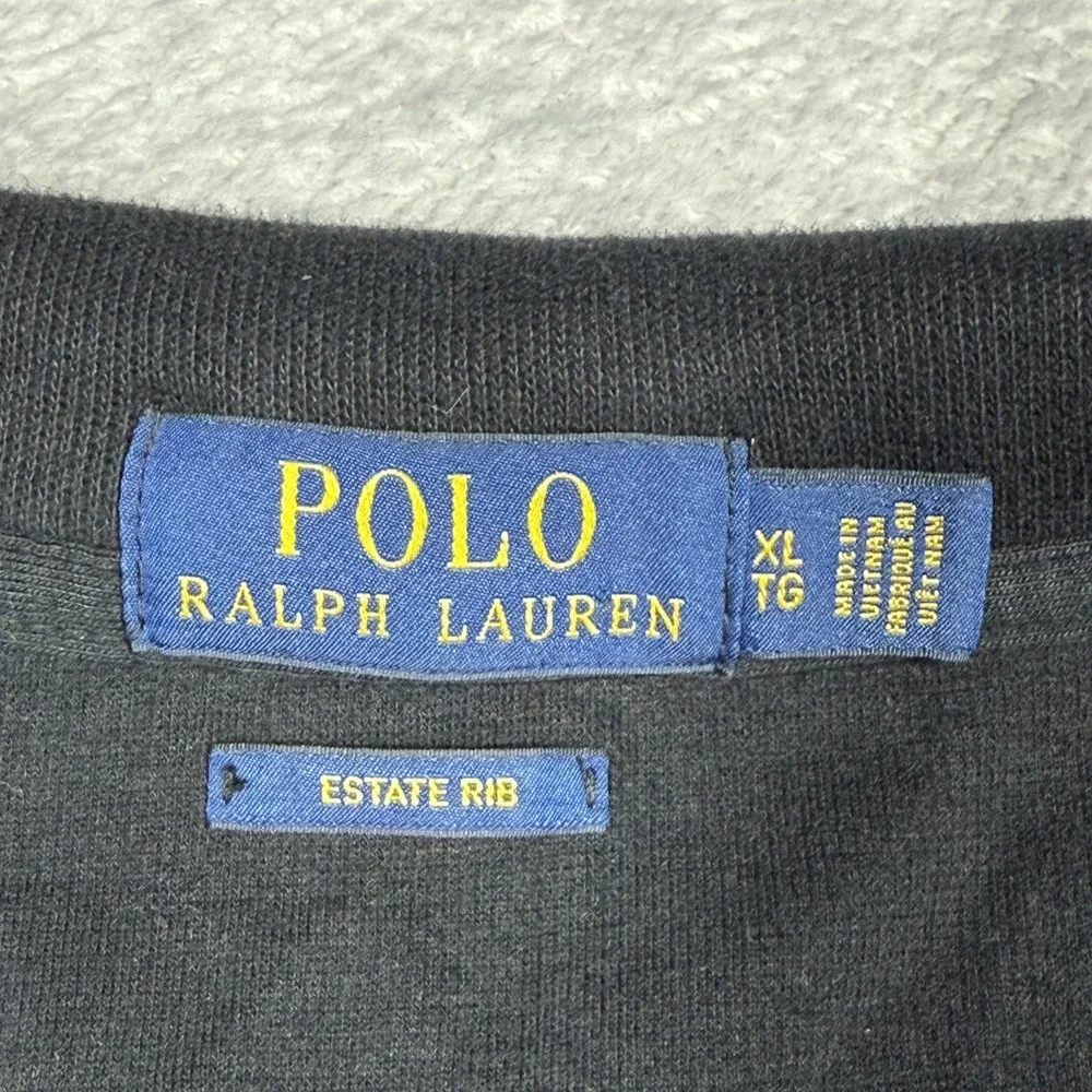 Polo Ralph Lauren Sweater Mens XL Black 1/4 Zip Mock Neck Estate Rib Pullover‎